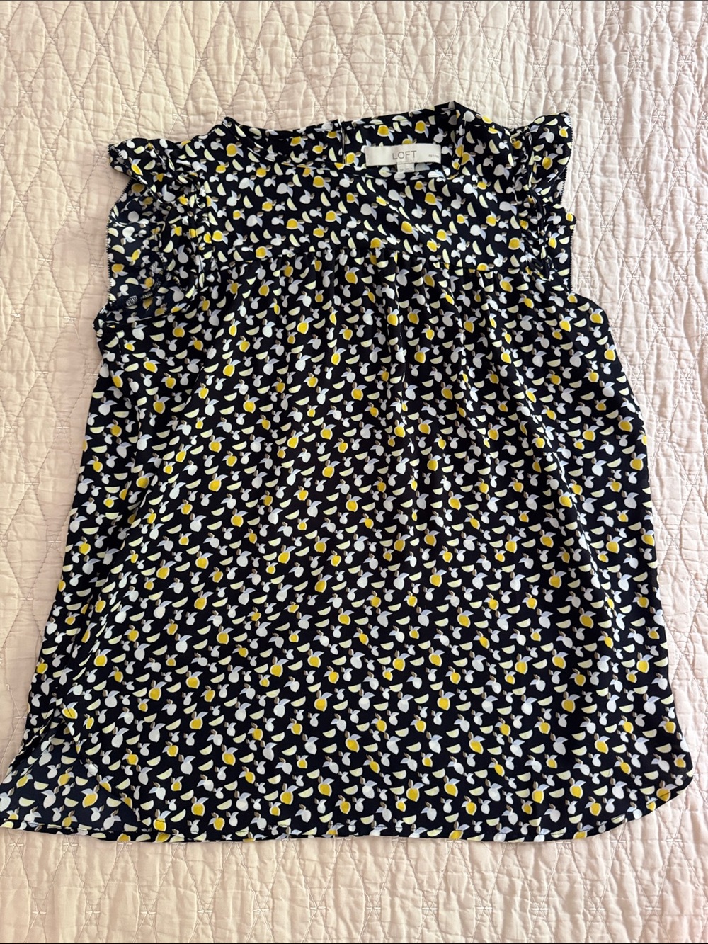 LOFT Petites Black Floral Print Ruffle Cap-Sleeve Camisole